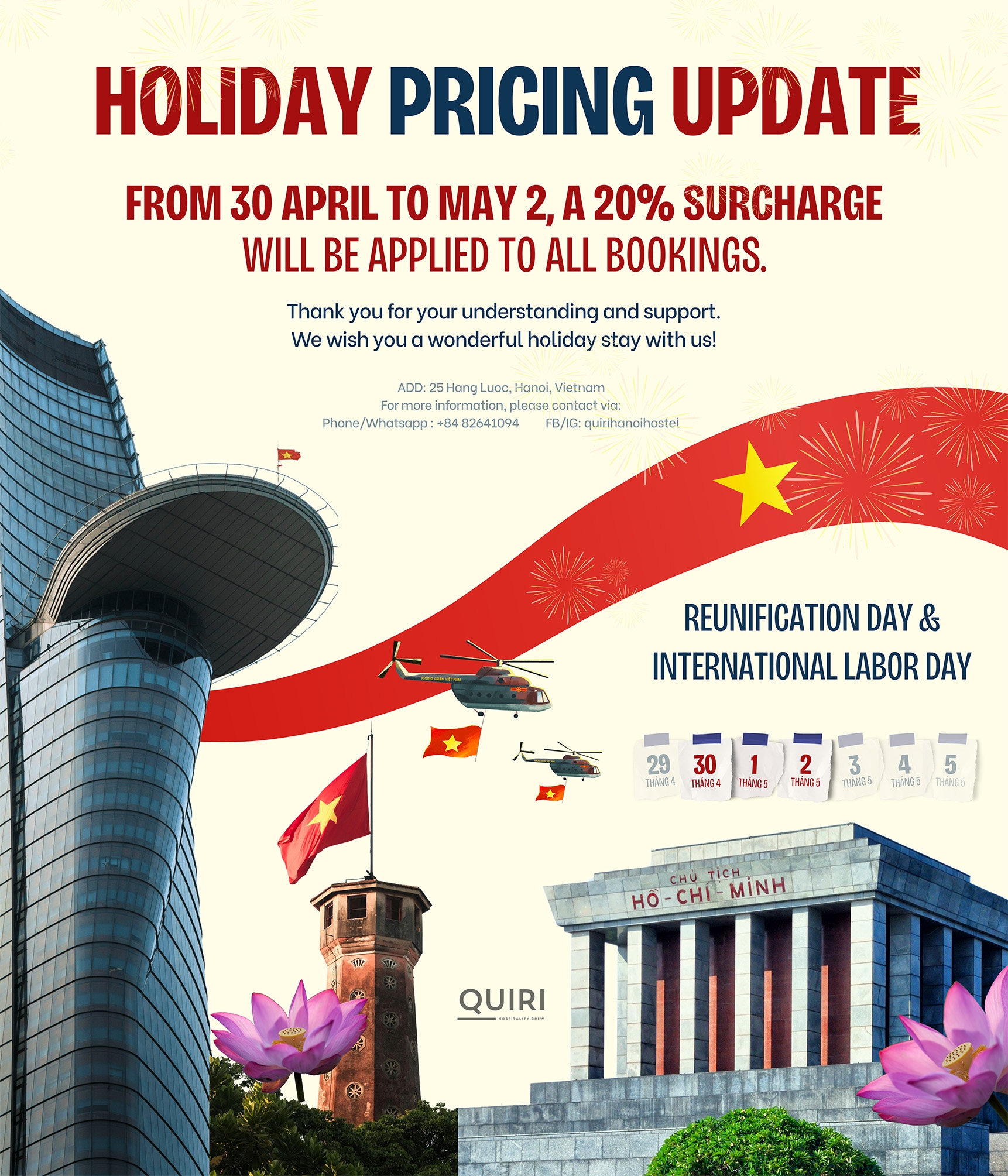 30/4 - 1/5 Holiday Price Update