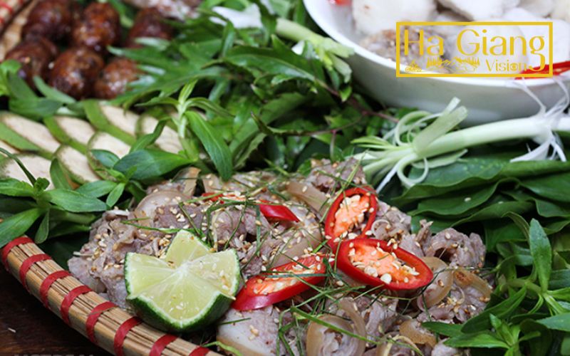 Goat meat in Hoàng Su Phì is richly seasoned with regional herbs.
