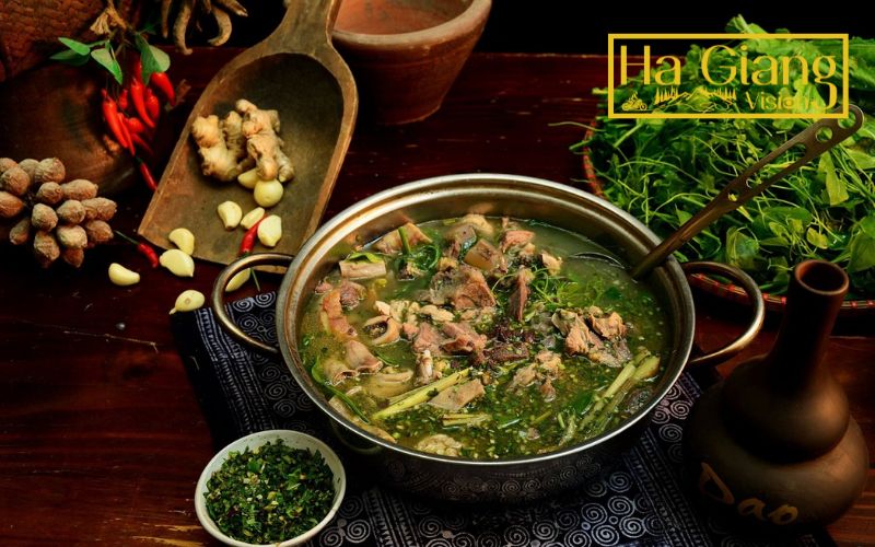 Hà Giang food shines with thắng cố, a bold and aromatic mountain soup.